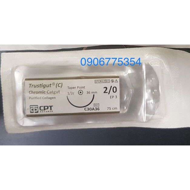 Chỉ phẫu thuật CPT TRUSTIGUT Chromic Catgut 2/0 C30A36 (Hộp 24 tép)