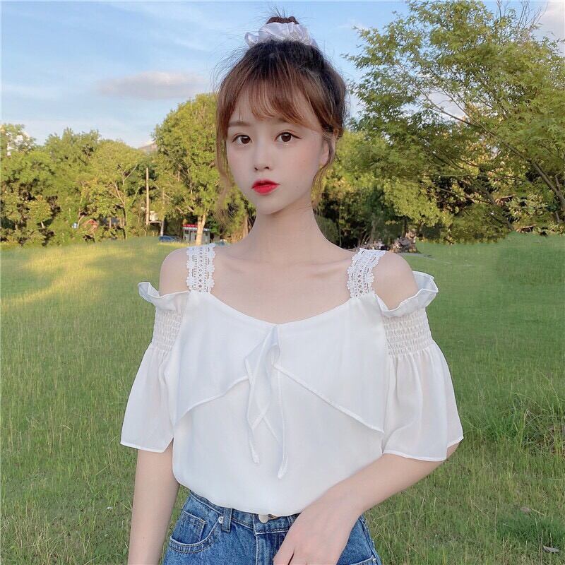 Áo voan trễ vai kiểu Hàn Quốc cực cute