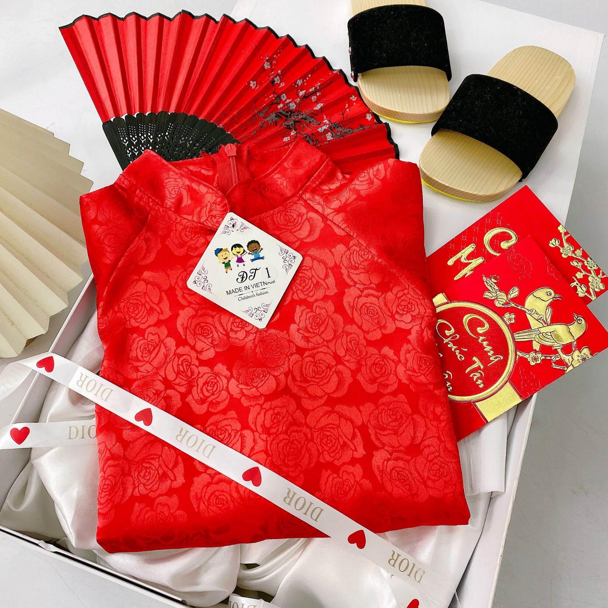T2-Set áo dài gấm hoa bé gái 9-20kg