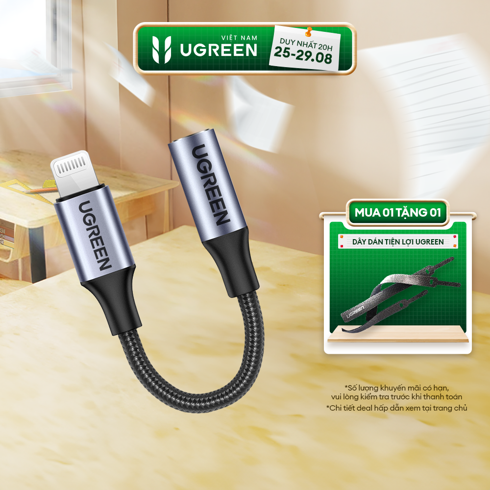 Cáp Lightning sang 3.5mm Audio UGREEN US211 | Chuẩn MFI |Hỗ trợ cả âm thanh và Mic đàm thoại | Bảo Hành 18 Tháng 1 Đổi 1 | 30756 30759 70860.