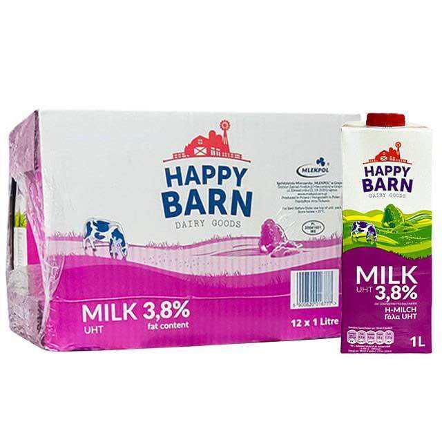 Thùng 12 hộp Sữa tươi tiệt trùng không đường HAPPY BARN 1L date 12 2024