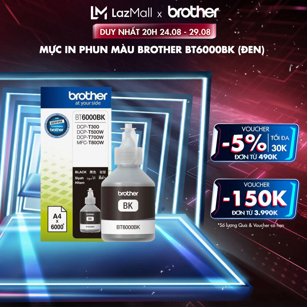 Mực in phun màu Brother BT6000BK (đen) cho máy in DCP-T300/500W/700W/MFC-T800W
