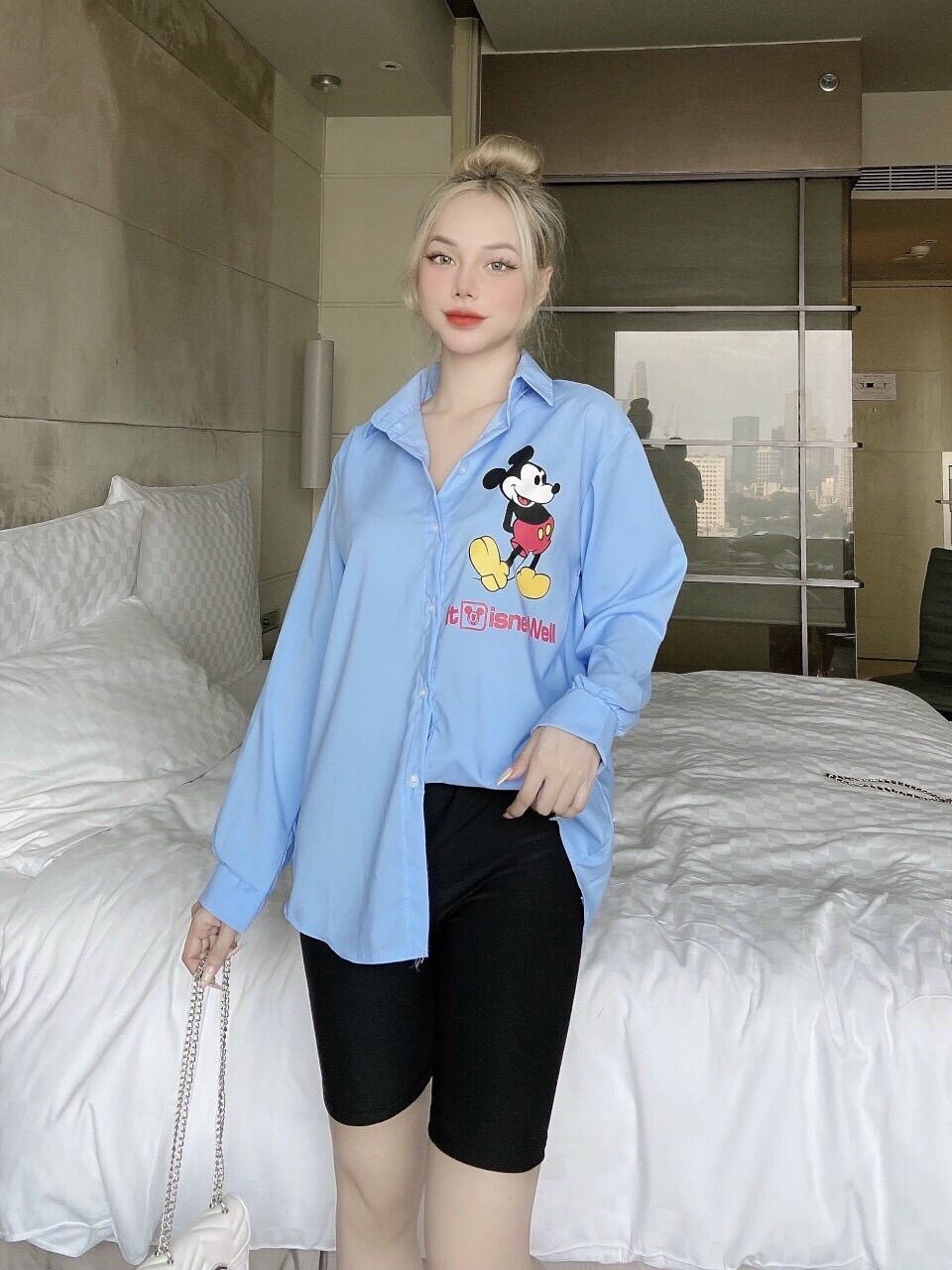 [Ảnh thật] Set áo sơmi mickey quần legging ngố