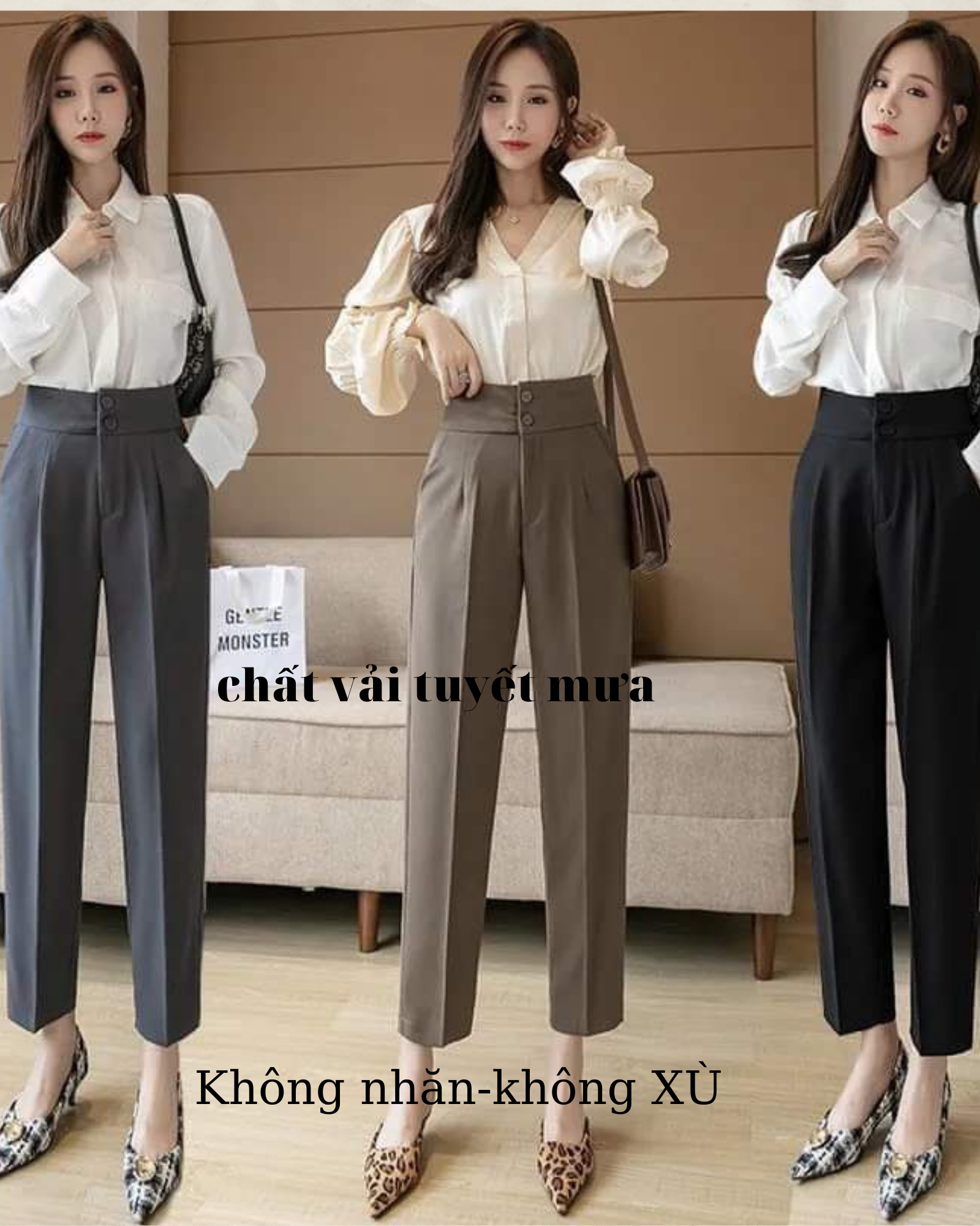 Quần baggy cạp cao cạp bản to 2 cúc trước khóa trước lưng sau chun co giãn