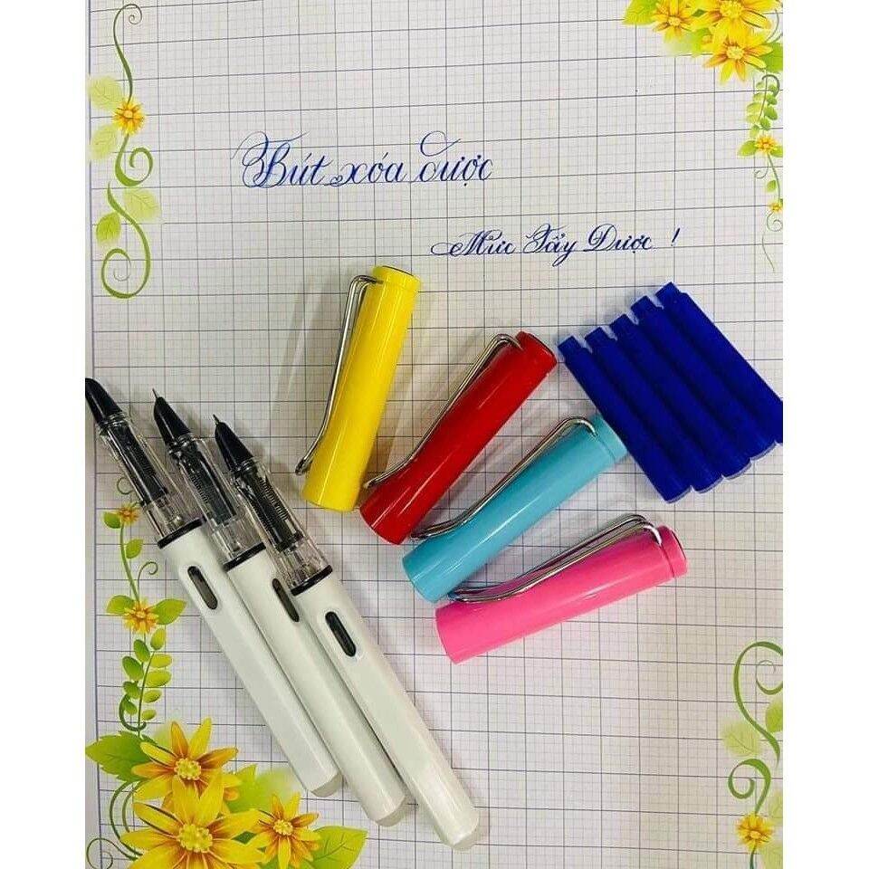 Bút mực ngòi mài tẩy được/ Bút mực ngòi mài xóa được - 1 bút tặng kèm 5 ống mực tím