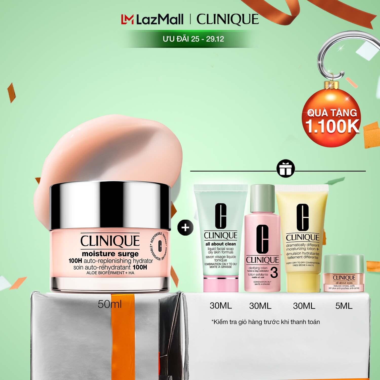 Kem hồng dưỡng ẩm tức thì 100H Clinique Moisture Surge 100H Auto-Replenishing Hydrator - Moisturizer