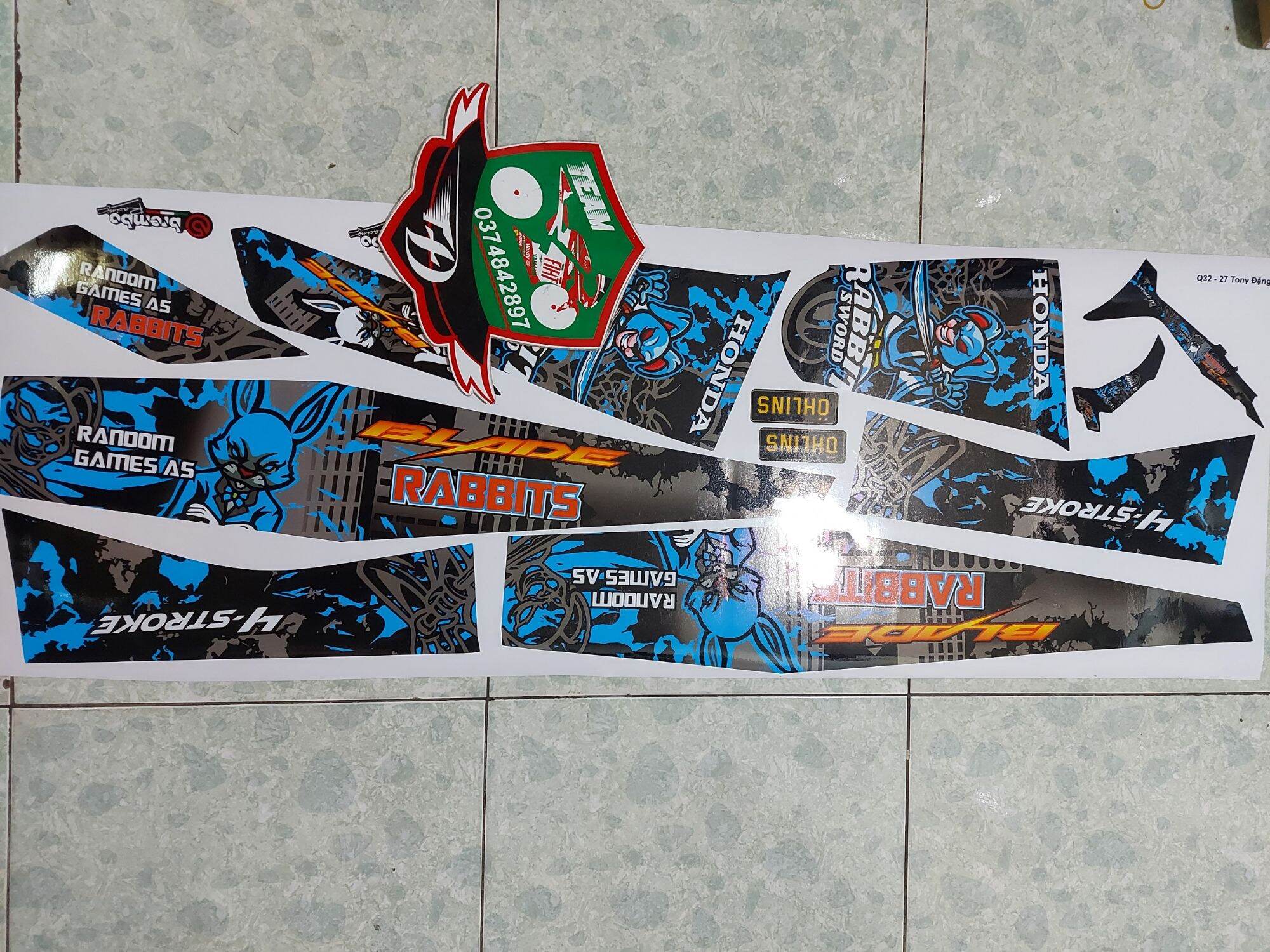 [HCM]Tem xe Blade  Tem rời cao cấp mẫu tem thỏ Rabit xanh