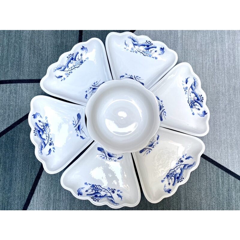Bộ bát đĩa mặt trời sứ minh châu hoa xanh 7 món cao cấp