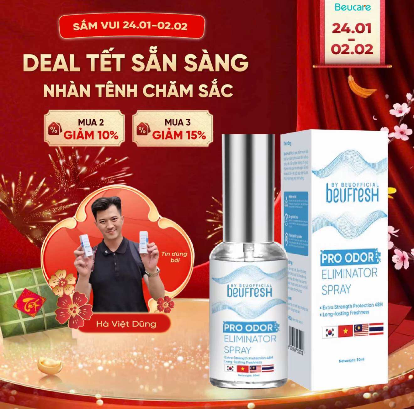 Xịt khử mùi toàn thân lăn khử mùi BEUFRESH ngăn tiết mồ hôi hạn chế mùi cơ thể 30ml