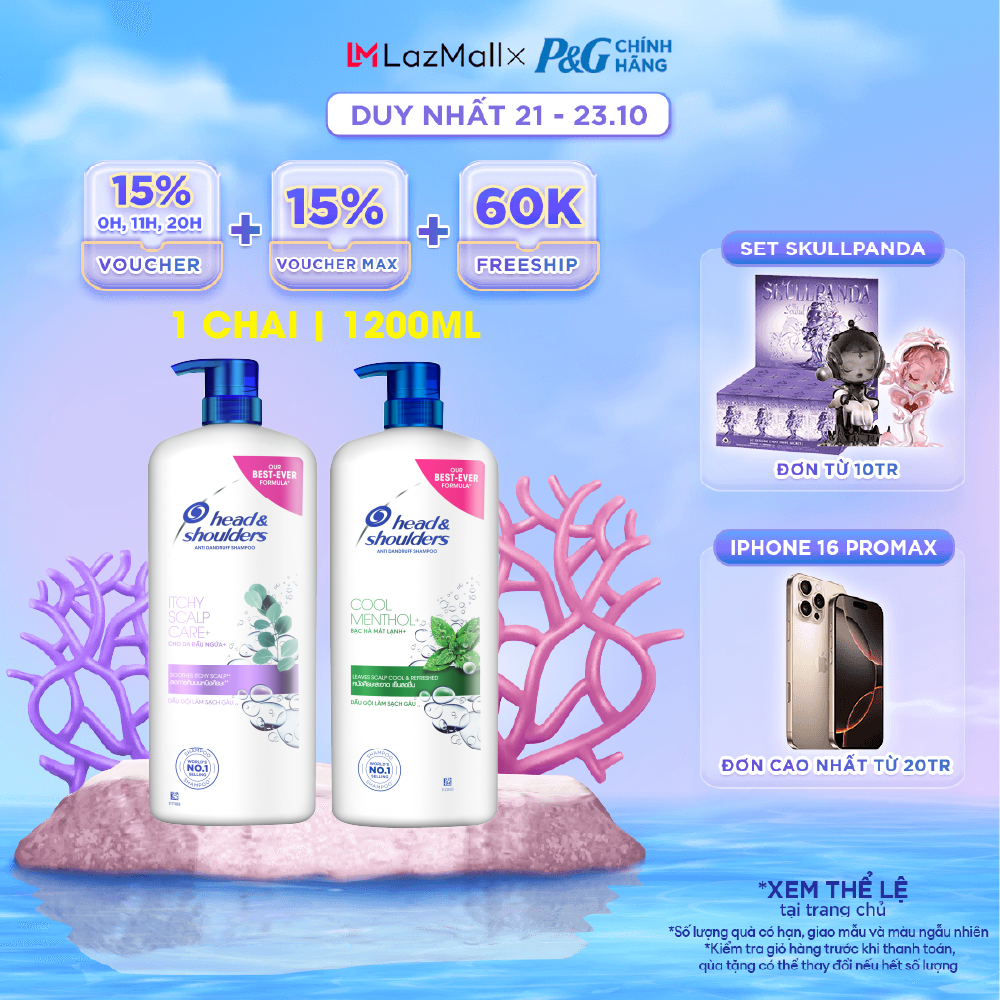 Dầu Gội Sạch Gàu HEAD&SHOULDERS Bạc Hà/ Giảm Ngứa Da Đầu/ Hương Chanh Chai 1200ML