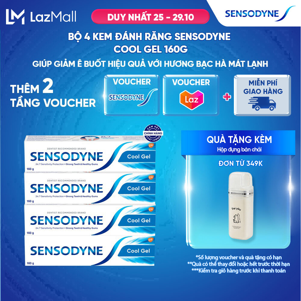Bộ 4 Kem đánh răng SENSODYNE Cool Gel 160g giúp giảm ê buốt hiệu quả với hương bạc hà mát lạnh