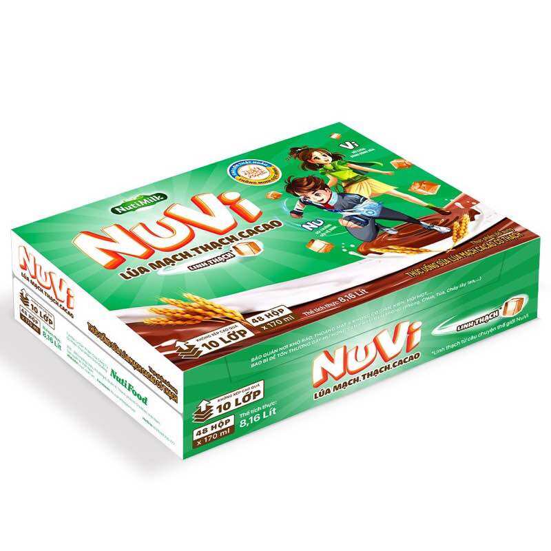 THÙNG 48 HỘP NuVi Thức uống Sữa Lúa Mạch Cacao Có Thạch Hộp 170 ml