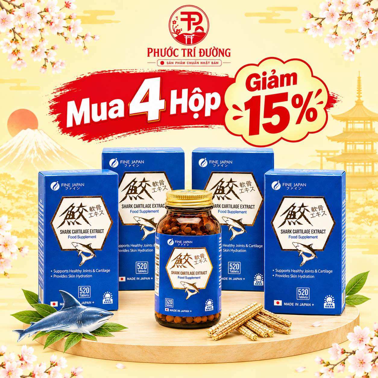 [Buy 4 Boxes, Get 15% Off] Shark Cartilage Extract Finejapan - Box of 520 Pills