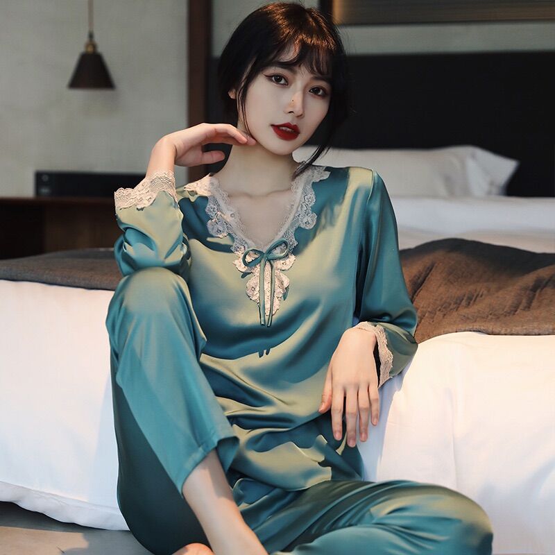 Bộ đồ lụa mặc ngủ, mặc nhà phối ren cao cấp- C98