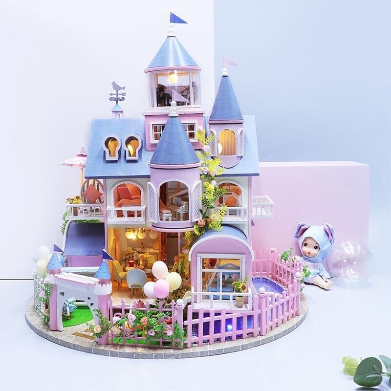 Mô hình nhà búp bê đồ chơi bé tự ráp cửa hàng hoa bằng gỗ Diy doll house L2121