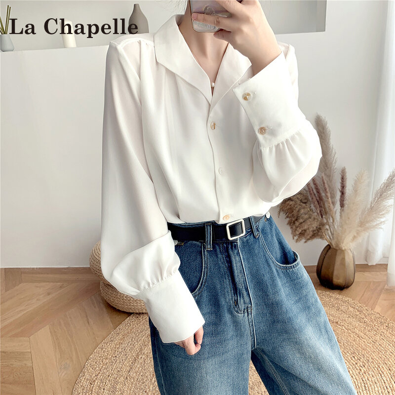 Áo Sơ Mi Trắng Cổ Vest La Chapelle Dành Cho Nữ Mùa Hè 2025 Áo Sơ Mi Công Sở Thường Ngày Cổ Cao Tay D