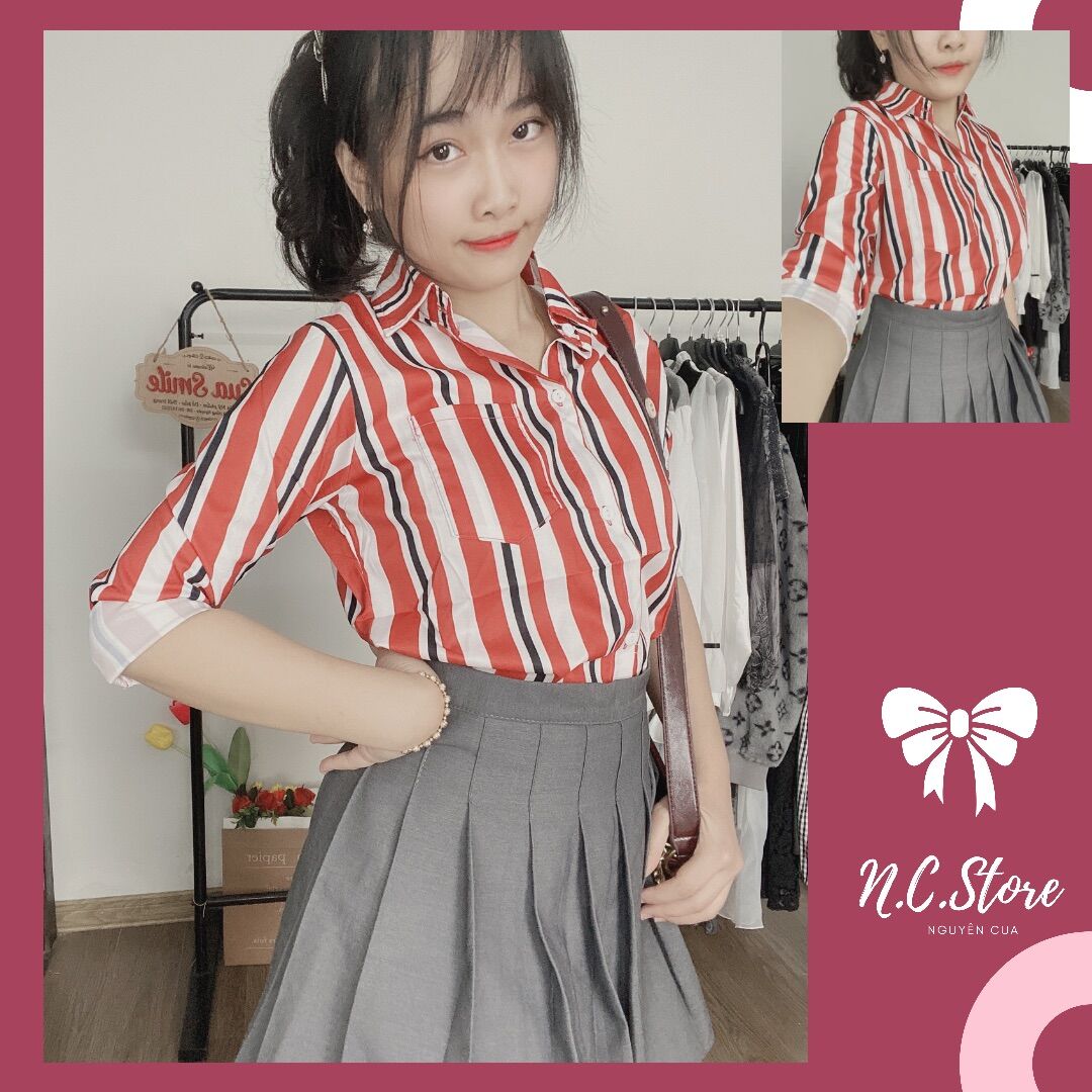 Áo Sơ Mi Lụa Nữ Kẻ Sọc