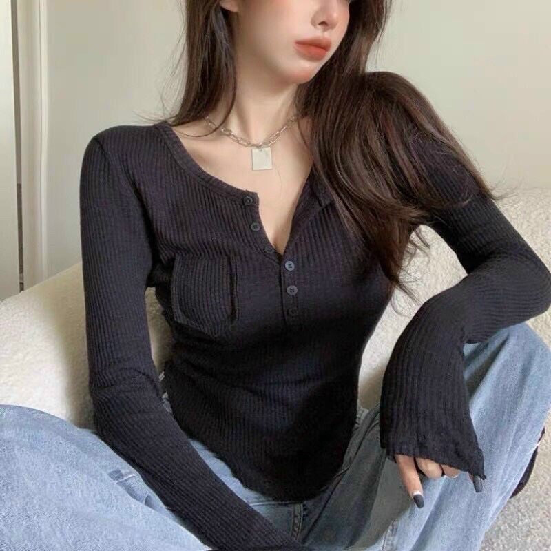 Áo Gân Cài Nút 1 Túi Tay Dài