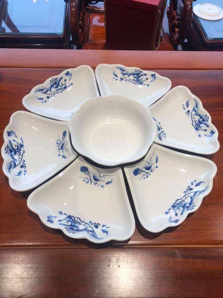Bộ đĩa hoa mặt trời sứ Minh Châu hàng loại 1