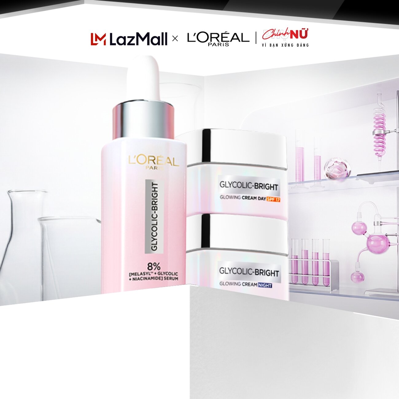 Bộ Serum Glycolic Melasyl 8% [Melasyl+Glycolic+Niacinamide]  Kem dưỡng ngày đêm sáng da giảm thâm mụn nám Loreal Paris