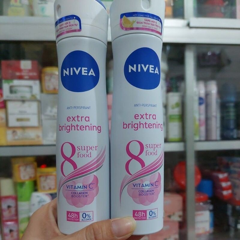 Xịt ngăn mùi, giảm mồ hôi, trắng vùng nách nivea extra brightening 150ml, hàng chính hãng