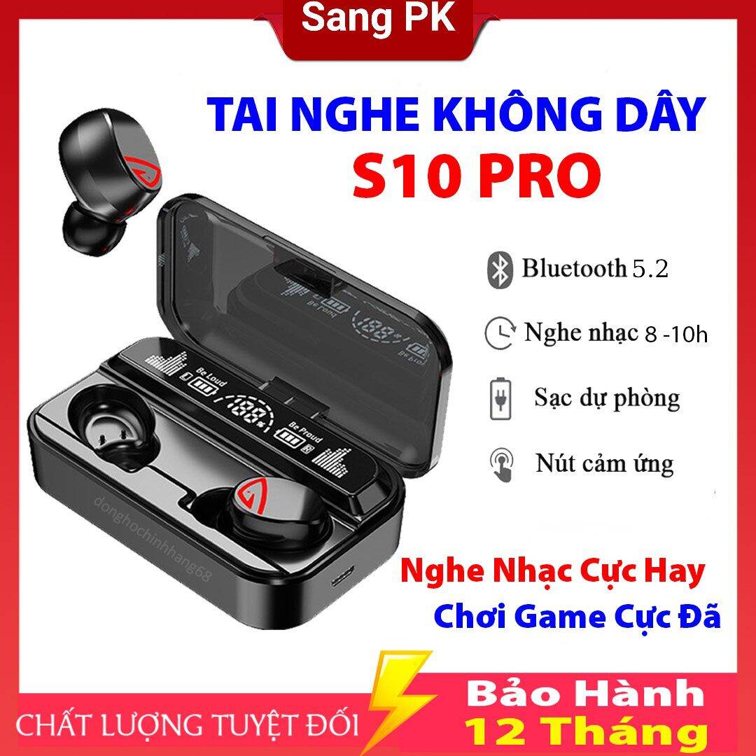 Tai Nghe Bluetooh S10 Pro V5.2 Pin 8-10h Chơi Game Độ Trễ Thấp, Nghe Nhạc Bass Chép Cực Đỉnh, Chống Ồn, Chống Nước Ipx7 Cực Tốt.