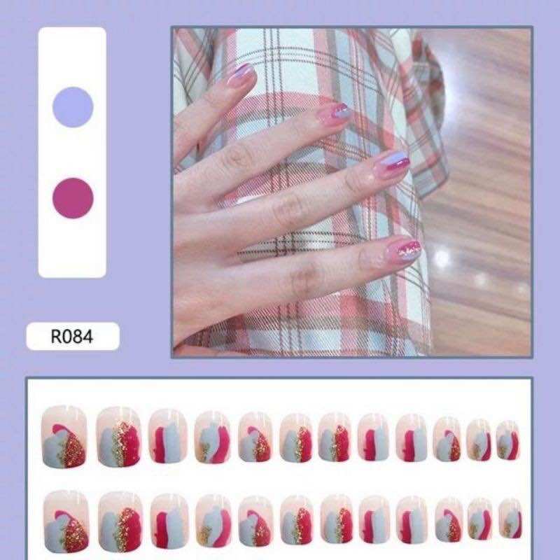 Bộ 24 móng tay omber hồng tặng keo dán
