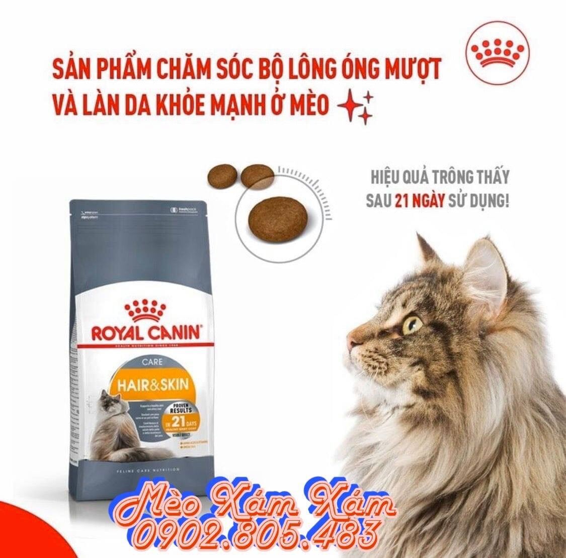 túi 2kg Hạt ROYAL CANIN HAIR & SKIN 2kg CHĂM SÓC DA VÀ LÔNG CHO MÈO