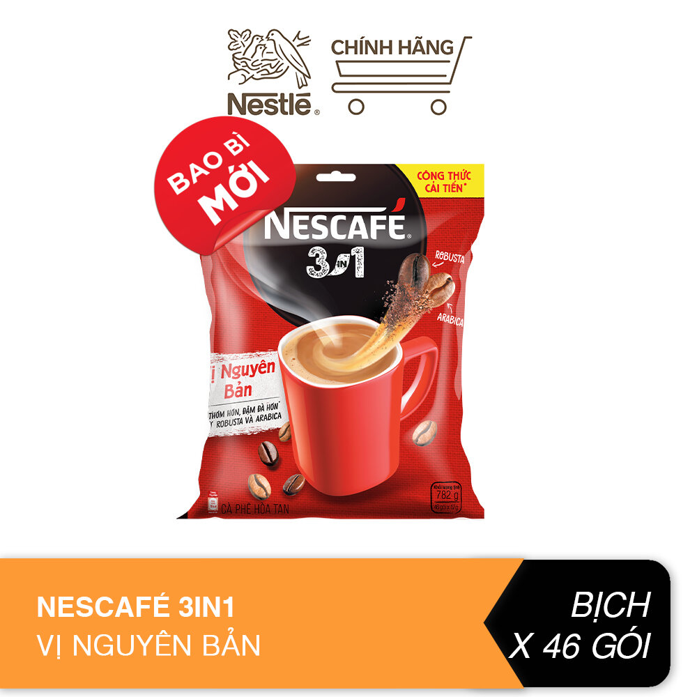 Cà phê rang xay hòa tan NESCAFE 3in1 (Bịch 46 gói x 17g)