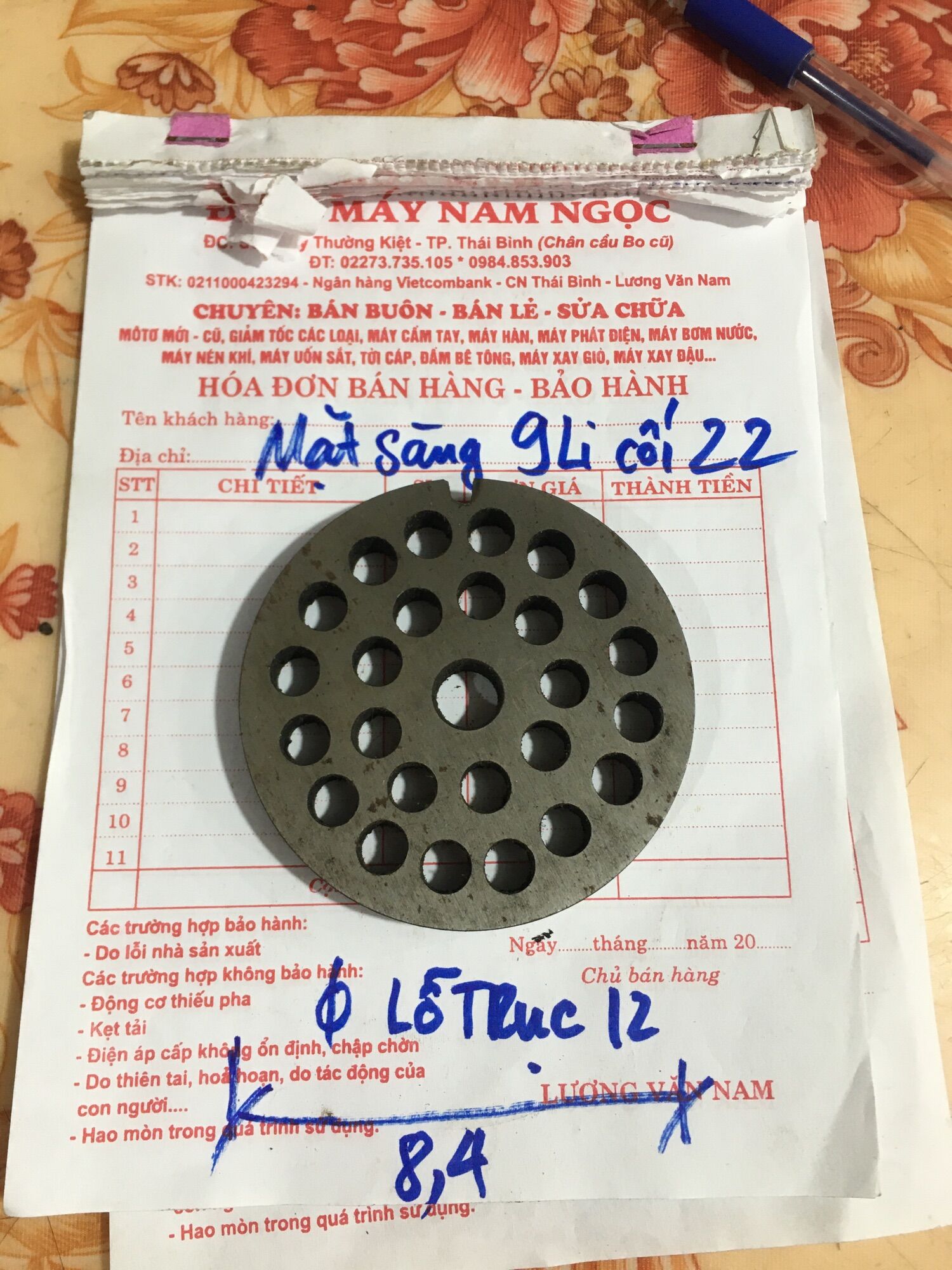 Mặt sàng 9mm máy xay thịt cối 22