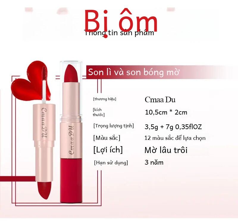 Son môi và son bóng 2 trong 1 3 gói Cung cấp màu sắc và bóng râm cho môi mà không cần mua hàng riêng biệt