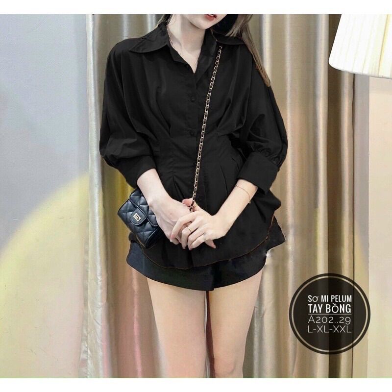 55-90kg Bigsize ÁO SƠ MI PEPLUM CHIẾT EO