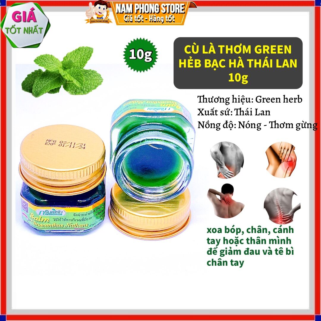 Chính Hãng Cù Là Thơm Green Herb Bạc Hà Thái Lan Nhập Khẩu 10g