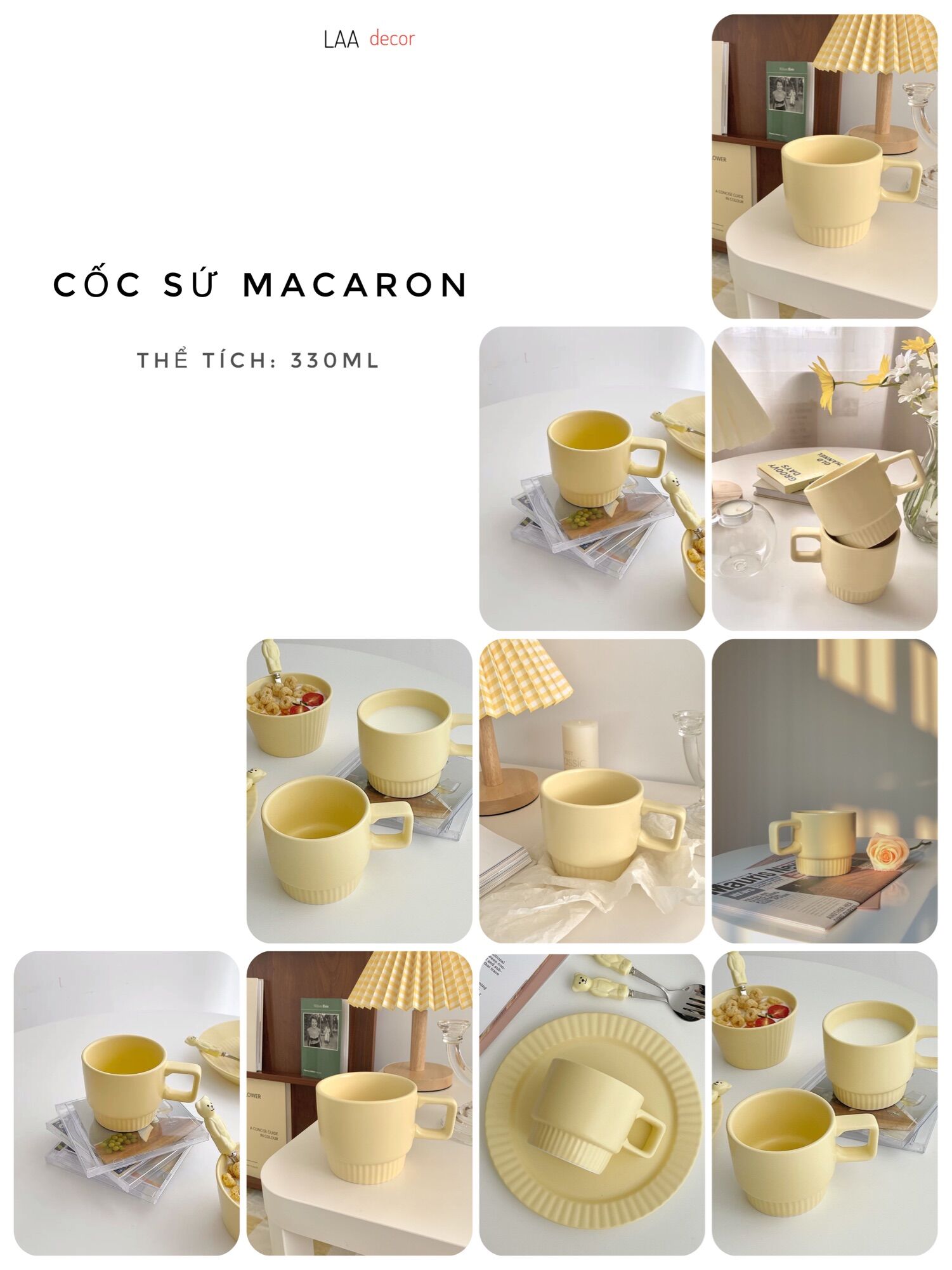[Ảnh thật] Cốc sứ vàng Macaron phong cách Hàn Quốc 330ml