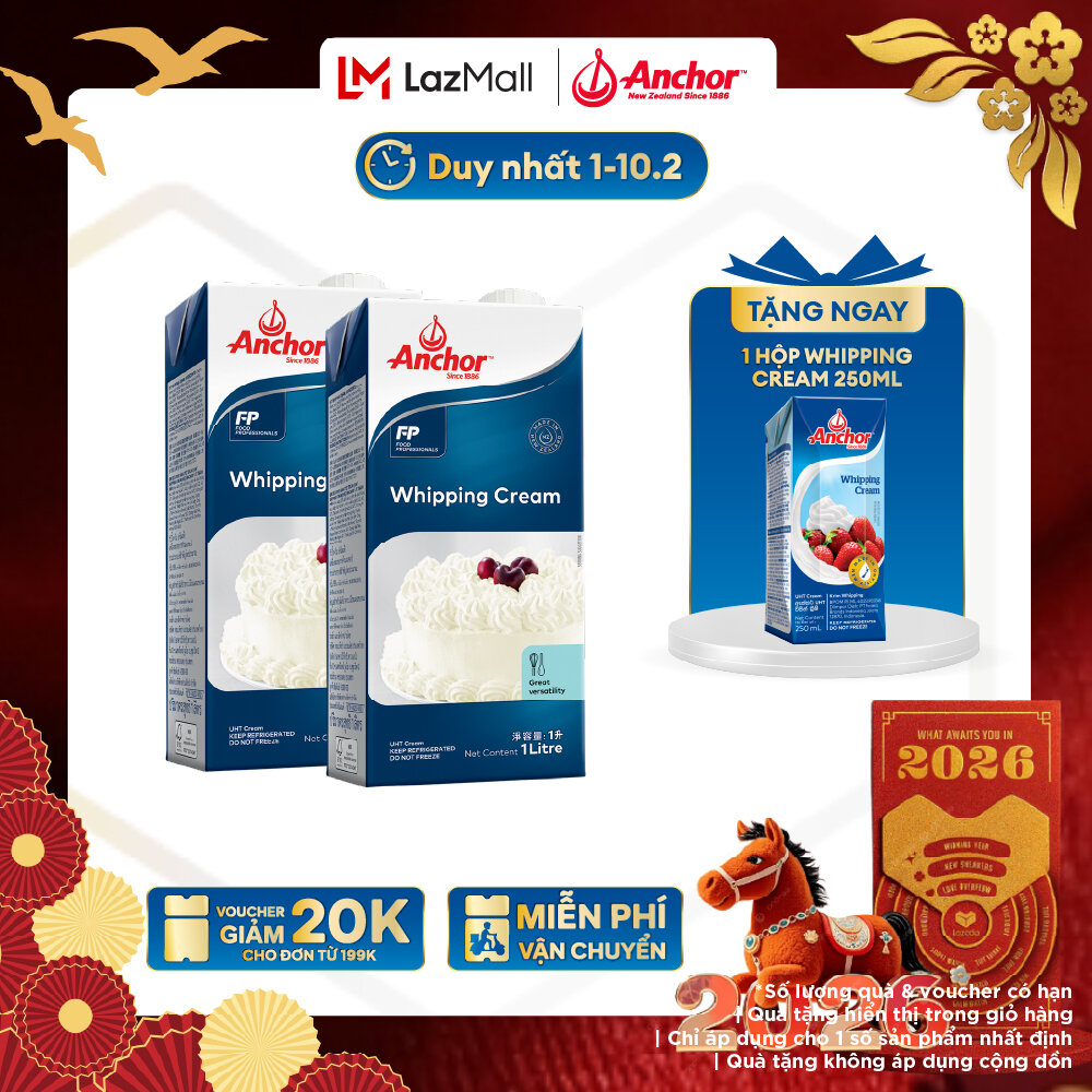 [GIAO HÀNG HỎA TỐC - HCM] Combo 2 Kem Sữa Tươi Tiệt Trùng Anchor Whipping Cream Hộp 1 Lít