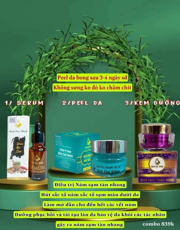 Bộ pell da mỹ phẩm bích cao 3 sp serum ,kem pell,kem dưỡng tím