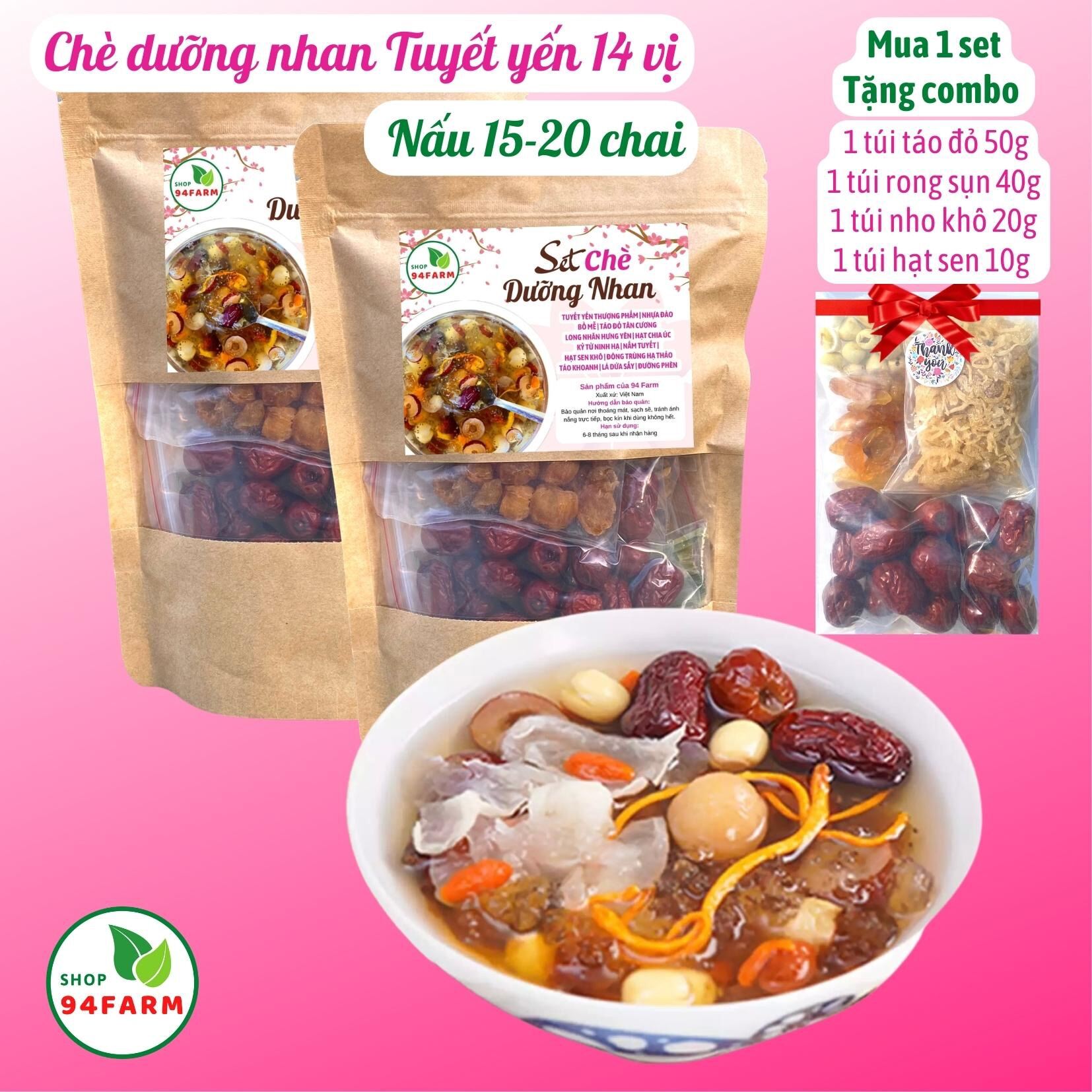 Set Chè Dưỡng Nhan 14 Vị Ít Đường Nấu 1520 chai Túi Giấy Kraft