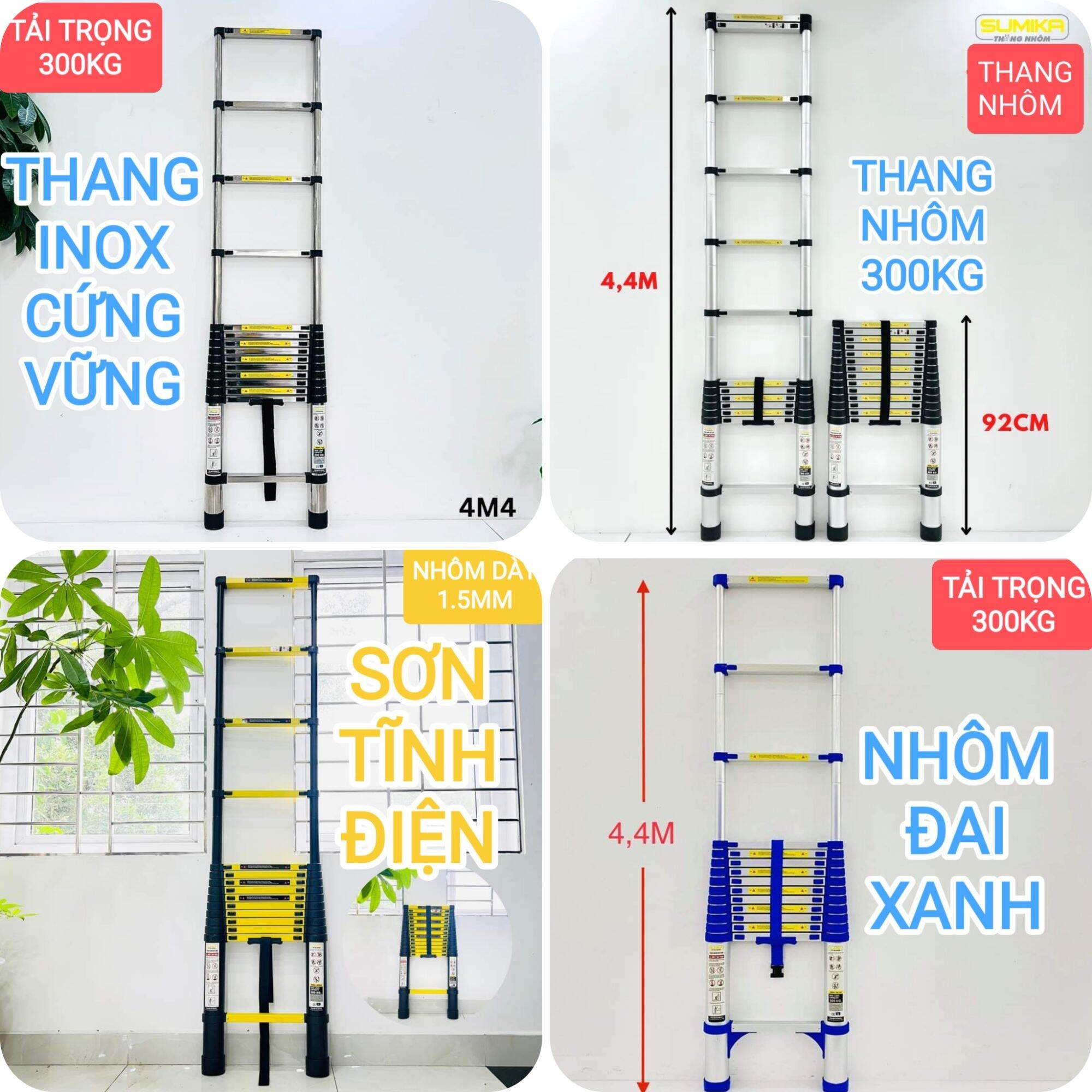 Thang nhôm rút đơn 4m4 Sumika đủ loại để lựa chọn