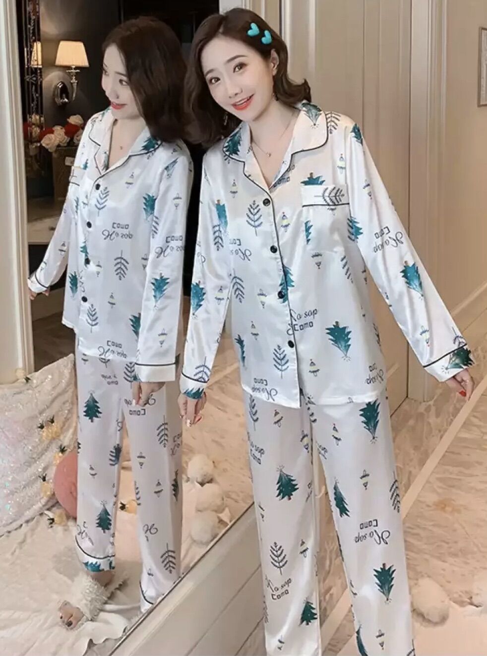SET BỘ  NGỦ PIZAMA LỤA TAY DÀI -YT42