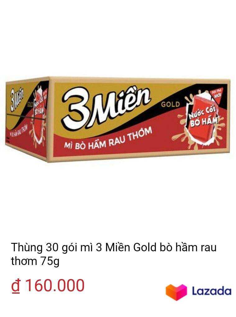 1 THÙNG Mì 3 Miền 30 gói 75 Gold (giao ngẫu nhiên cả các vị)