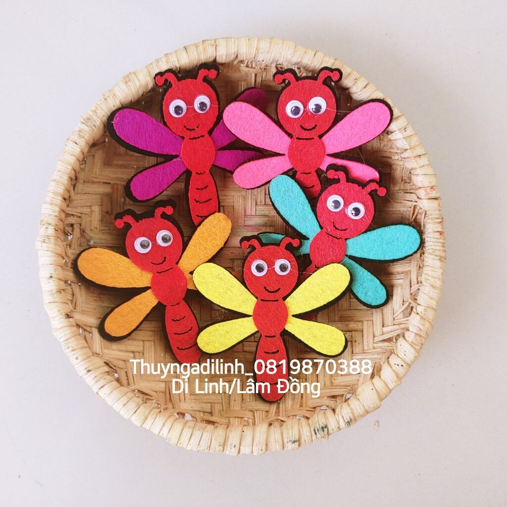 Sét 5 con chuồn chuồn vải nỉ 2 lớp 6cmx6.5cm mầm non