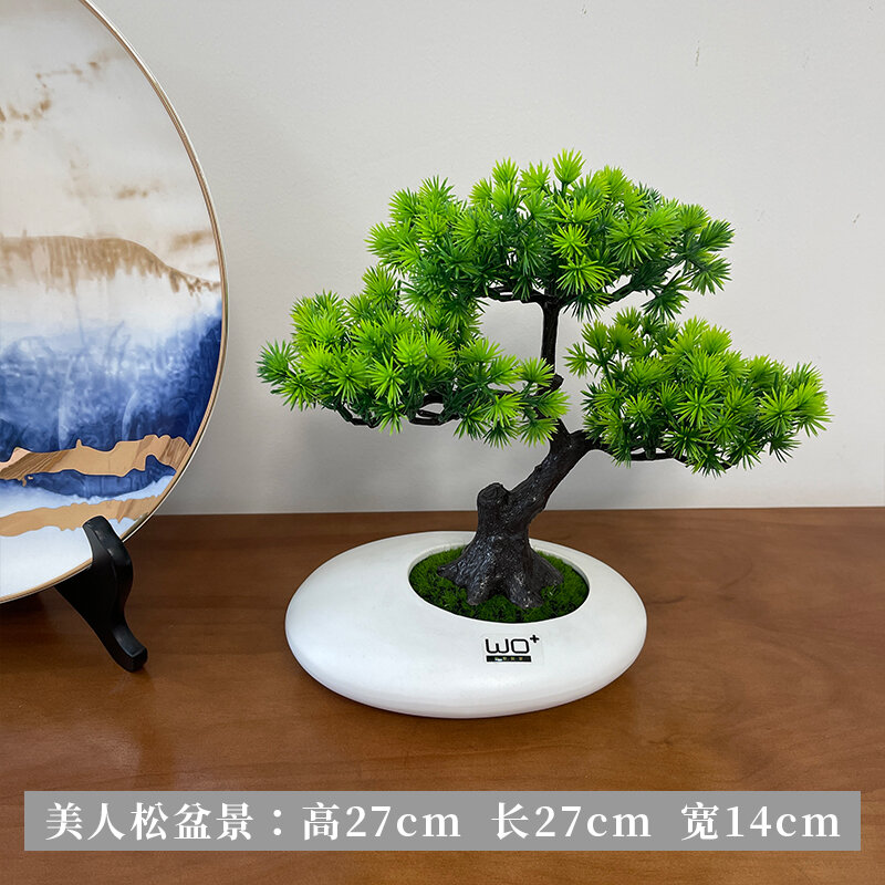 Đồ trang trí kiểu trung quốc mới giá sách lối vào cây tùng la hán tùng mô phỏng trang trí phòng khách phòng đọc sách cây xanh giả tùng mỹ nhân