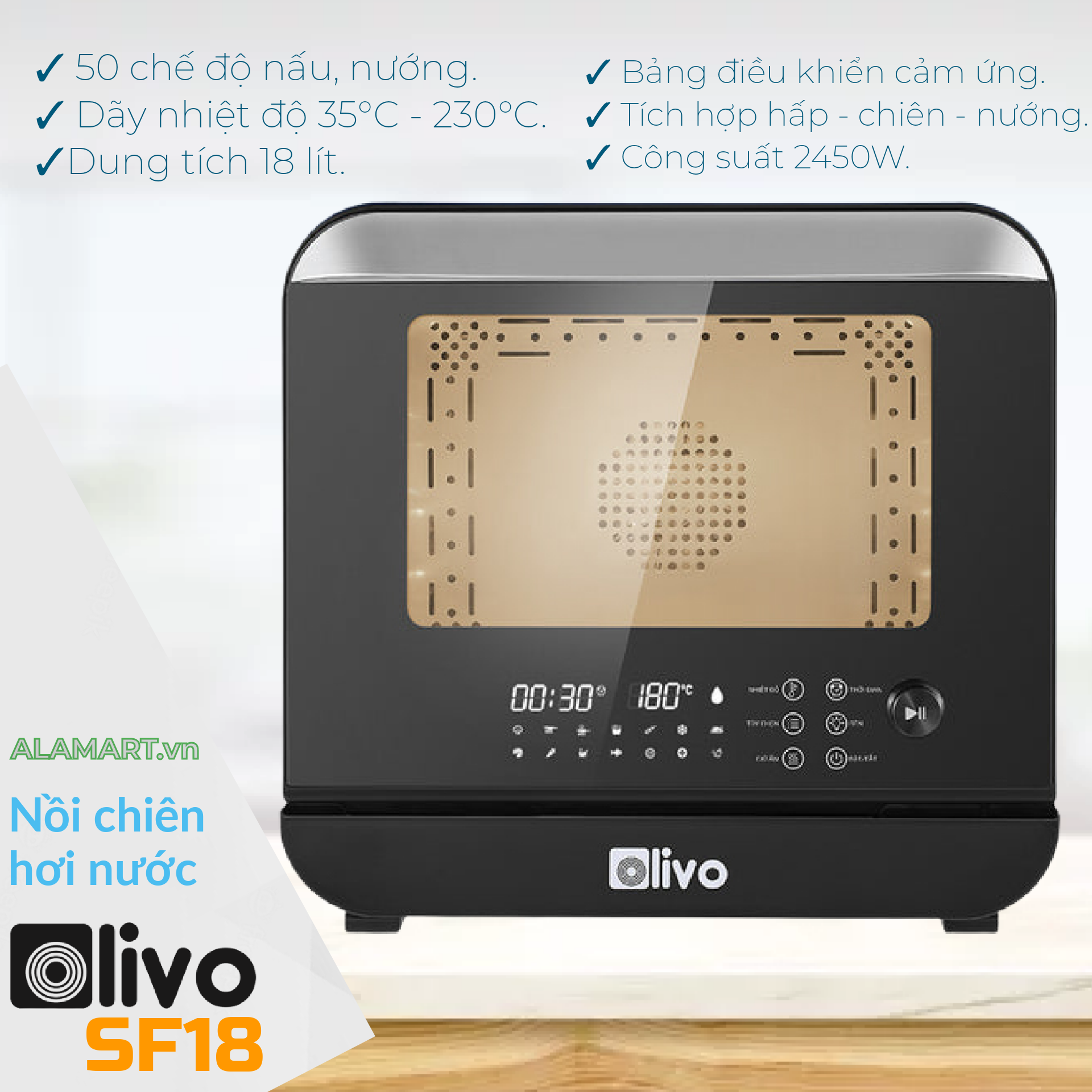 Nồi chiên hơi nước olivo sf18 - 50 chức năng - dung tích 18l - công suất 2450w