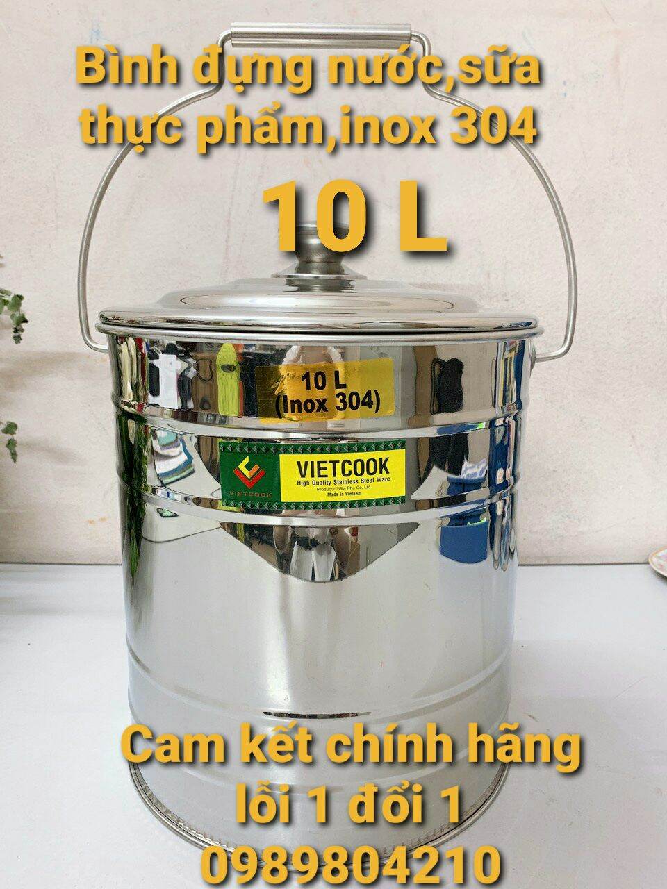 Bình đựng nước sữa ,thực phẩm inox 10 lít ko vòi sus 304 ,bình nước inox 10 l,bình inox 304, chính hãngvn