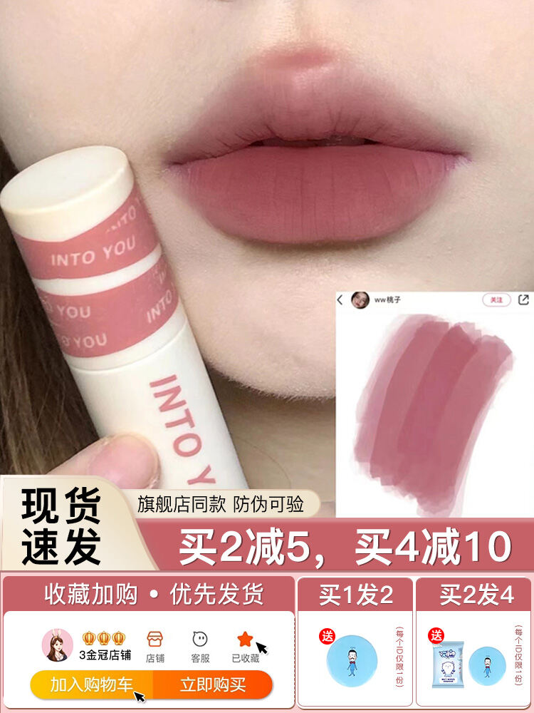 Son Môi into YOU Grey Pink New Color EM10 Saturation Low Bean Paste Matte Thin Mud Lipstick Women's 