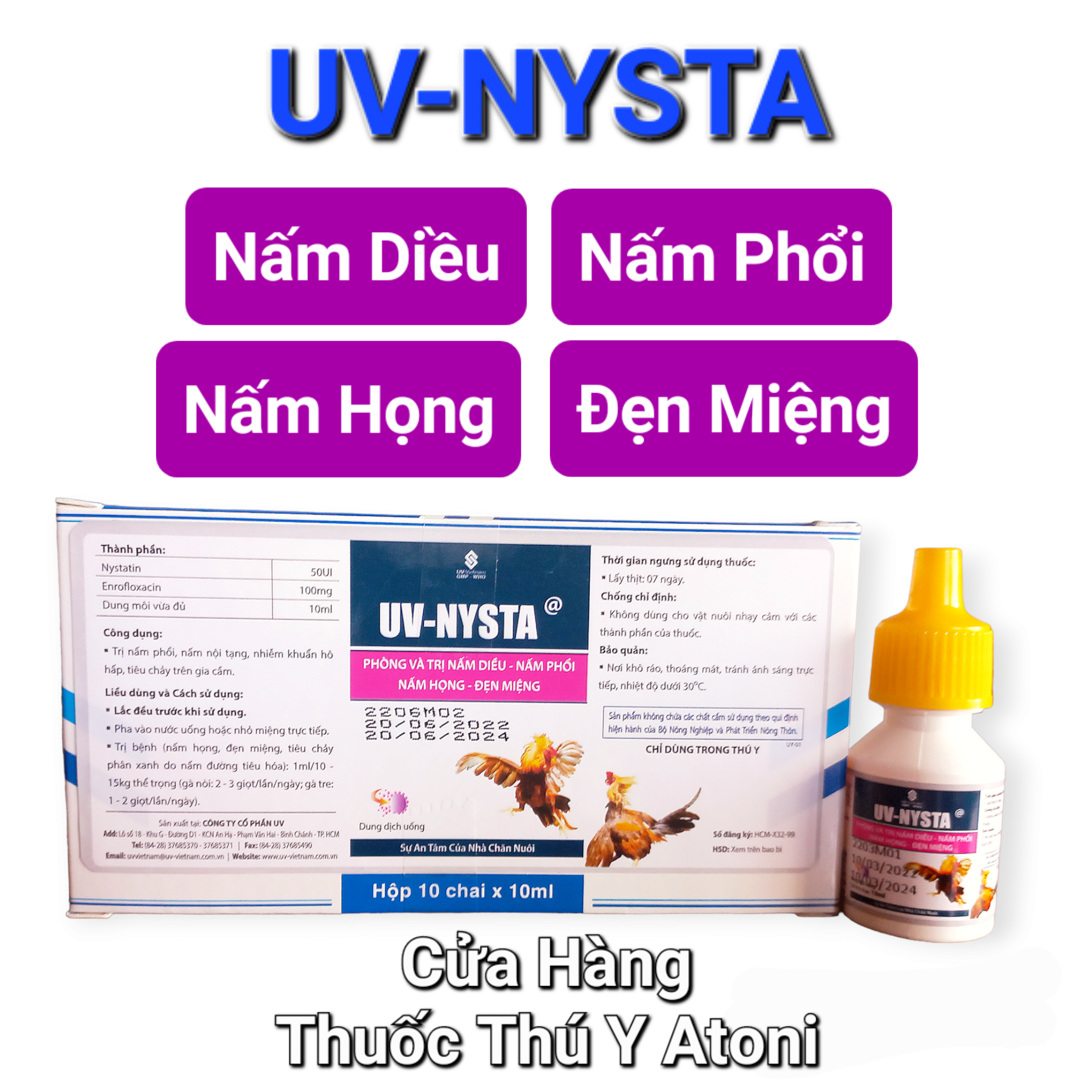 Uv-nysta dung dịch uống lọ 10ml đẹn miệng, nấm phổi cho gà đá
