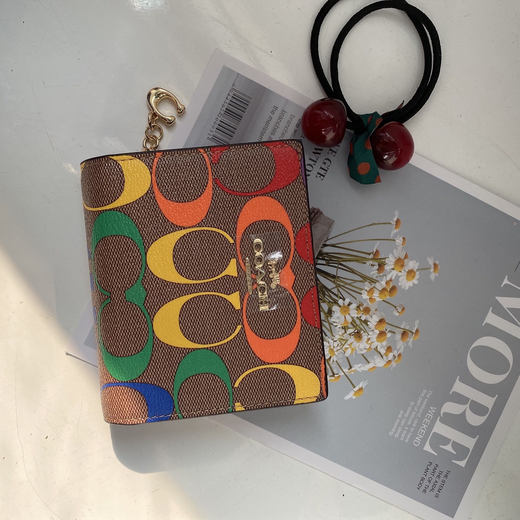 VÍ COACH - SNAP WALLET IN RAINBOW SIGNATURE CANVAS✅ (C4536)
