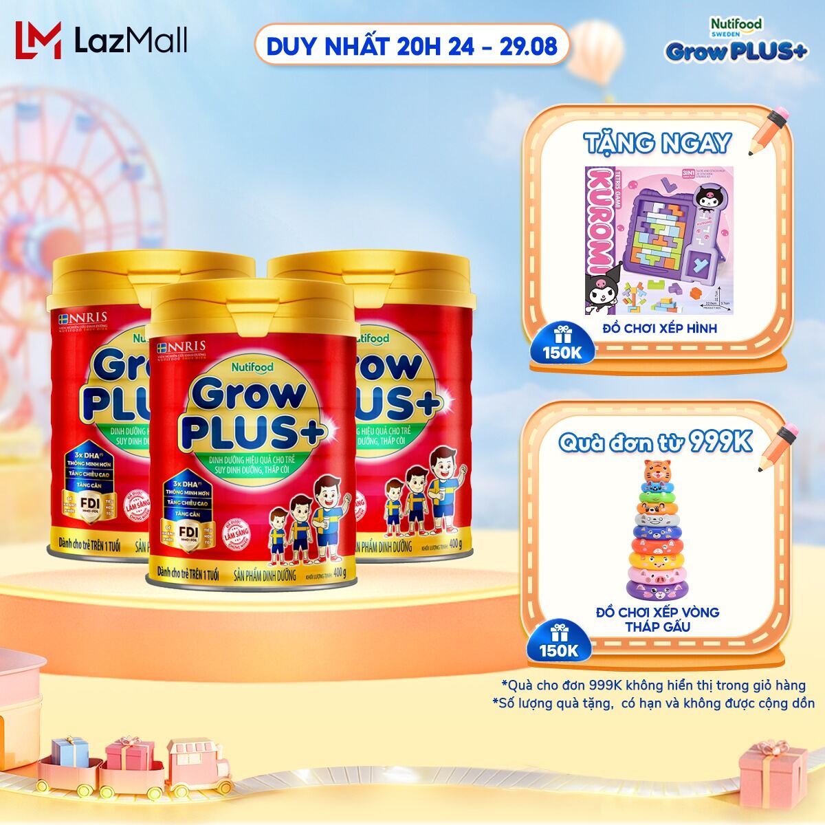 Combo 3 sữa bột nutifood growplus+ suy dinh dưỡng 400g - trên 1 tuổi - tăng cân, tăng chiều cao