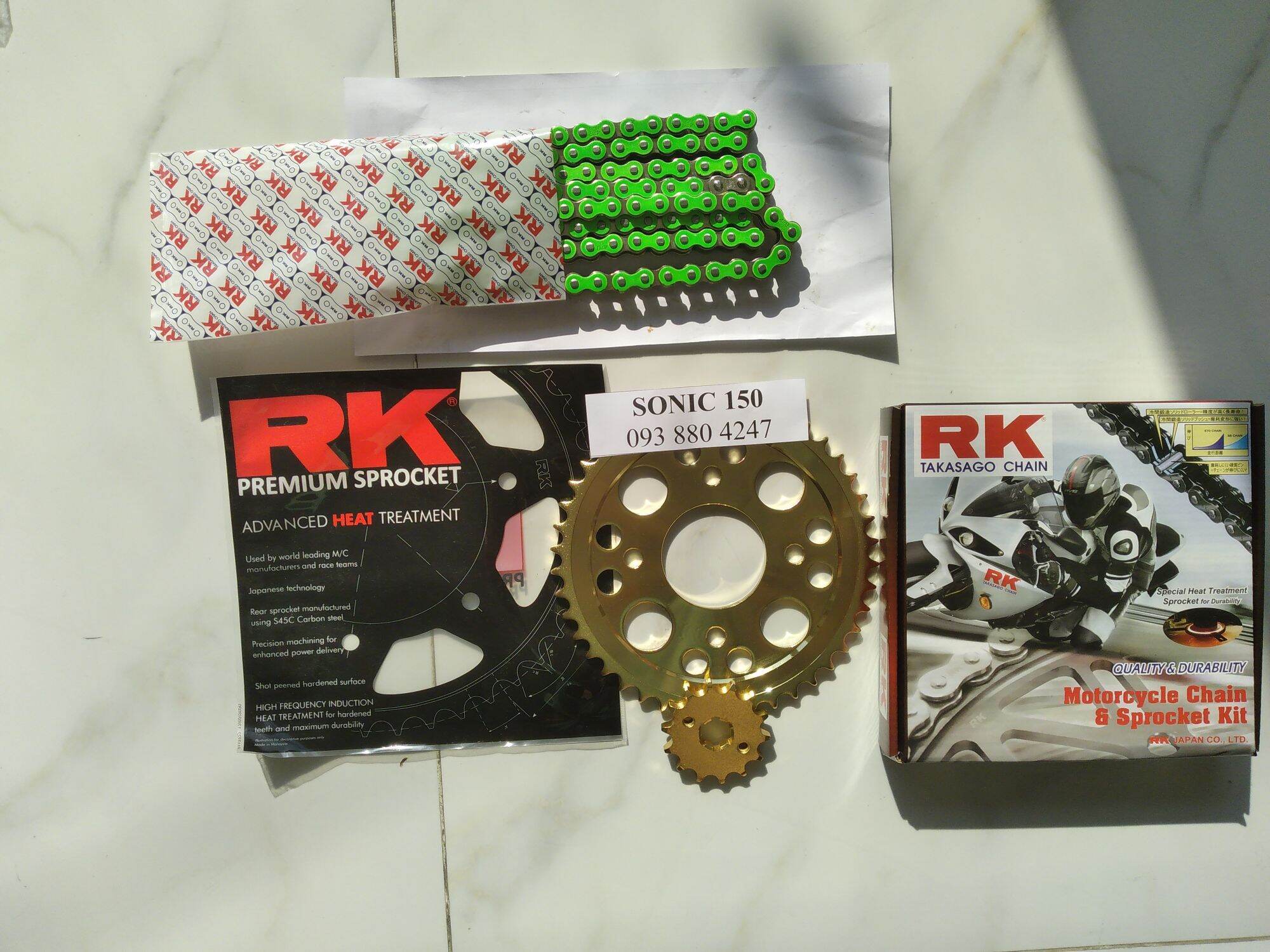 Sên nhông dĩa SONIC 150 HIỆU RK CHÍNH HÃNG.SÊN ỐNG LÓT ĐÚC,THÉP C45