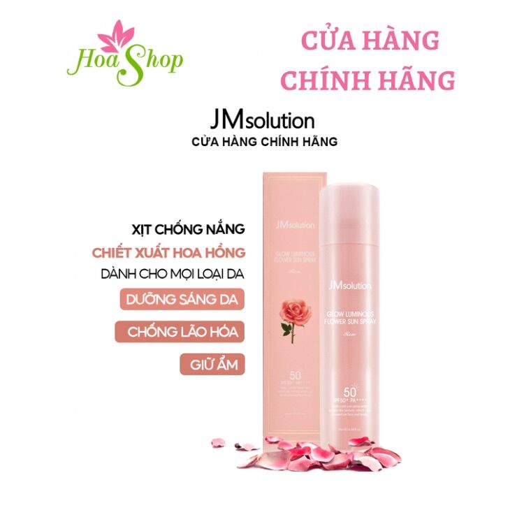 Jmsolution xịt chống nắng hoa hồng jm solution glow luminous spf50+pa++180ml